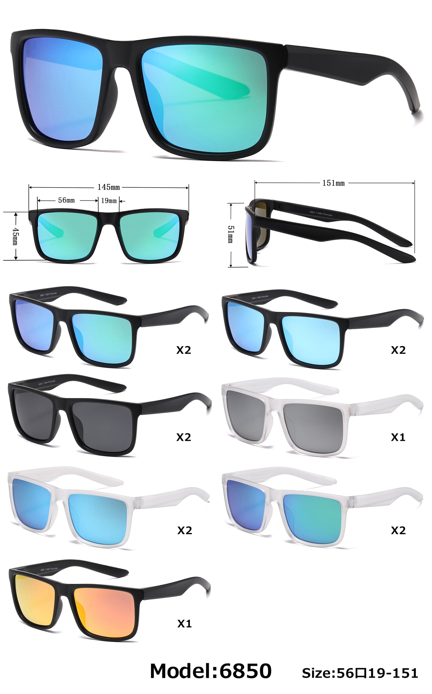 6850 - Classic Sport with Color Mirror Lens Plastic Sunglasses