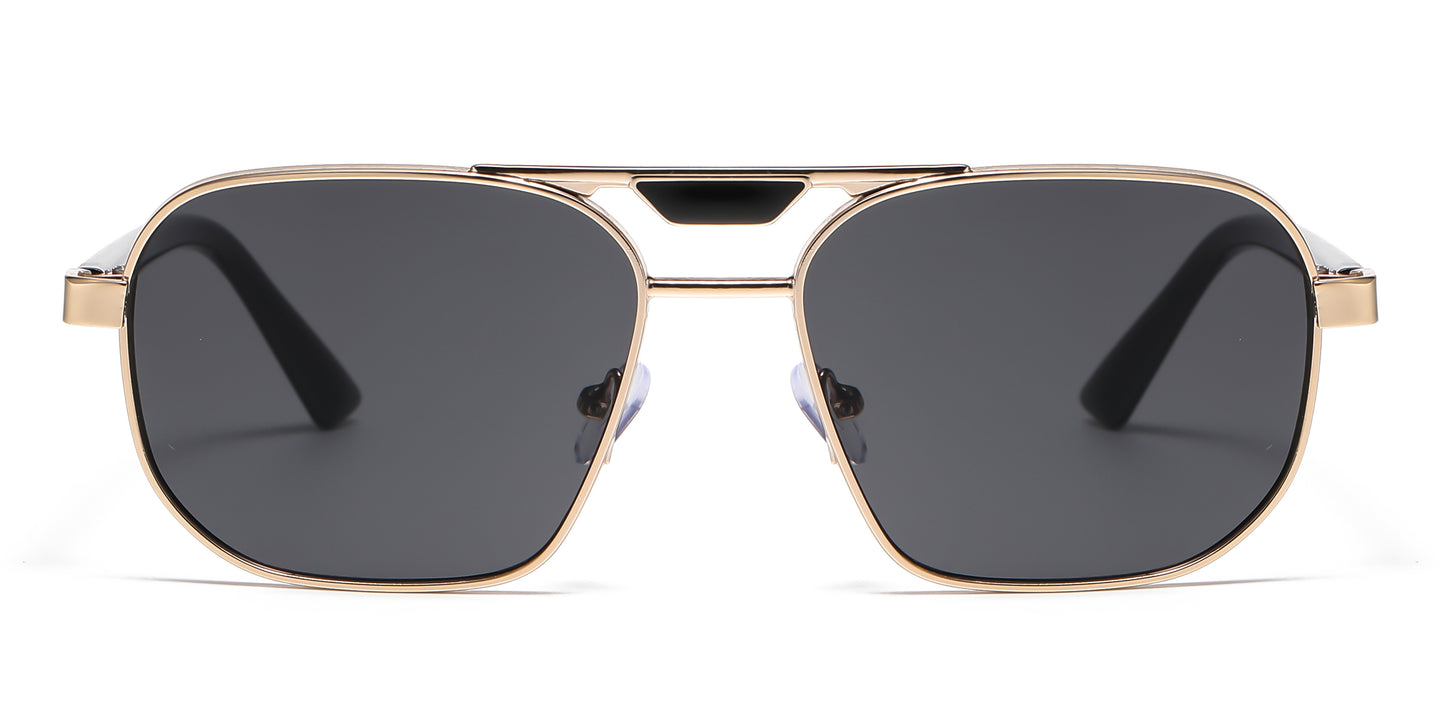 7024 - Thick Metal Square Brow Bar Aviator Sunglasses