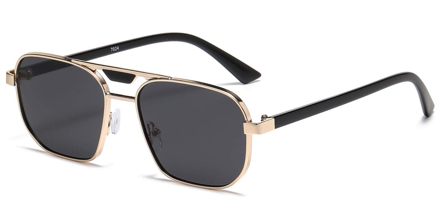 7024 - Thick Metal Square Brow Bar Aviator Sunglasses