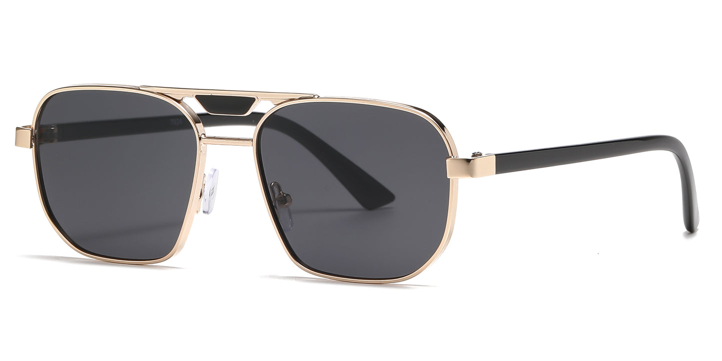 7024 - Thick Metal Square Brow Bar Aviator Sunglasses