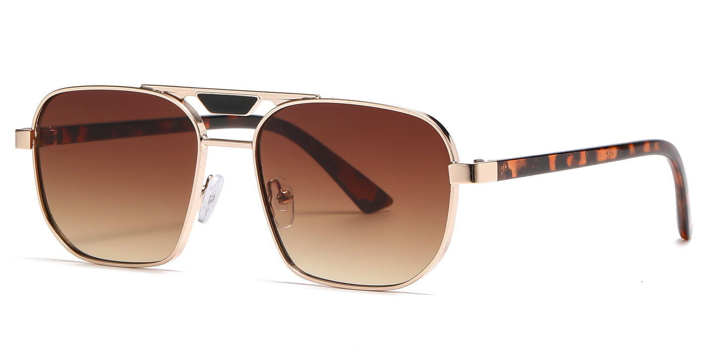 7024 - Thick Metal Square Brow Bar Aviator Sunglasses