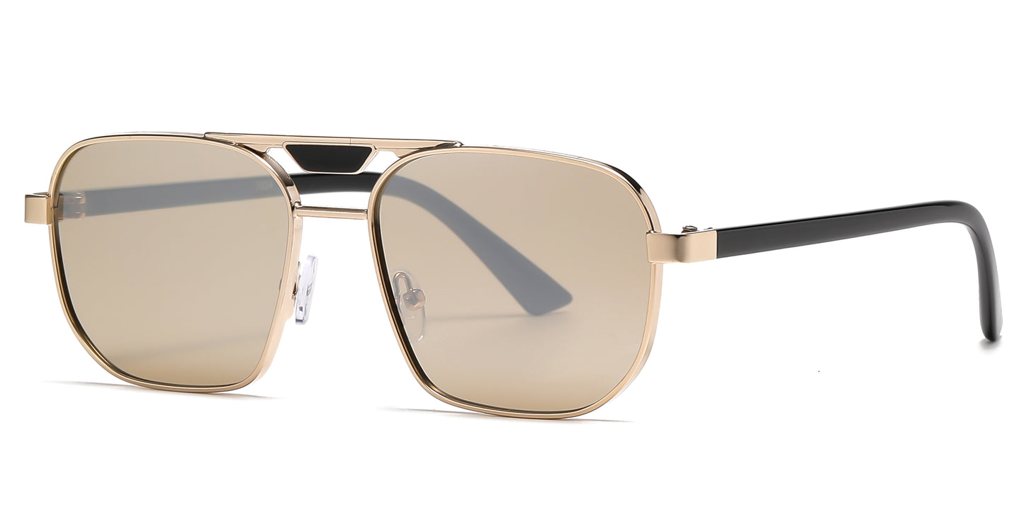 7024 - Thick Metal Square Brow Bar Aviator Sunglasses