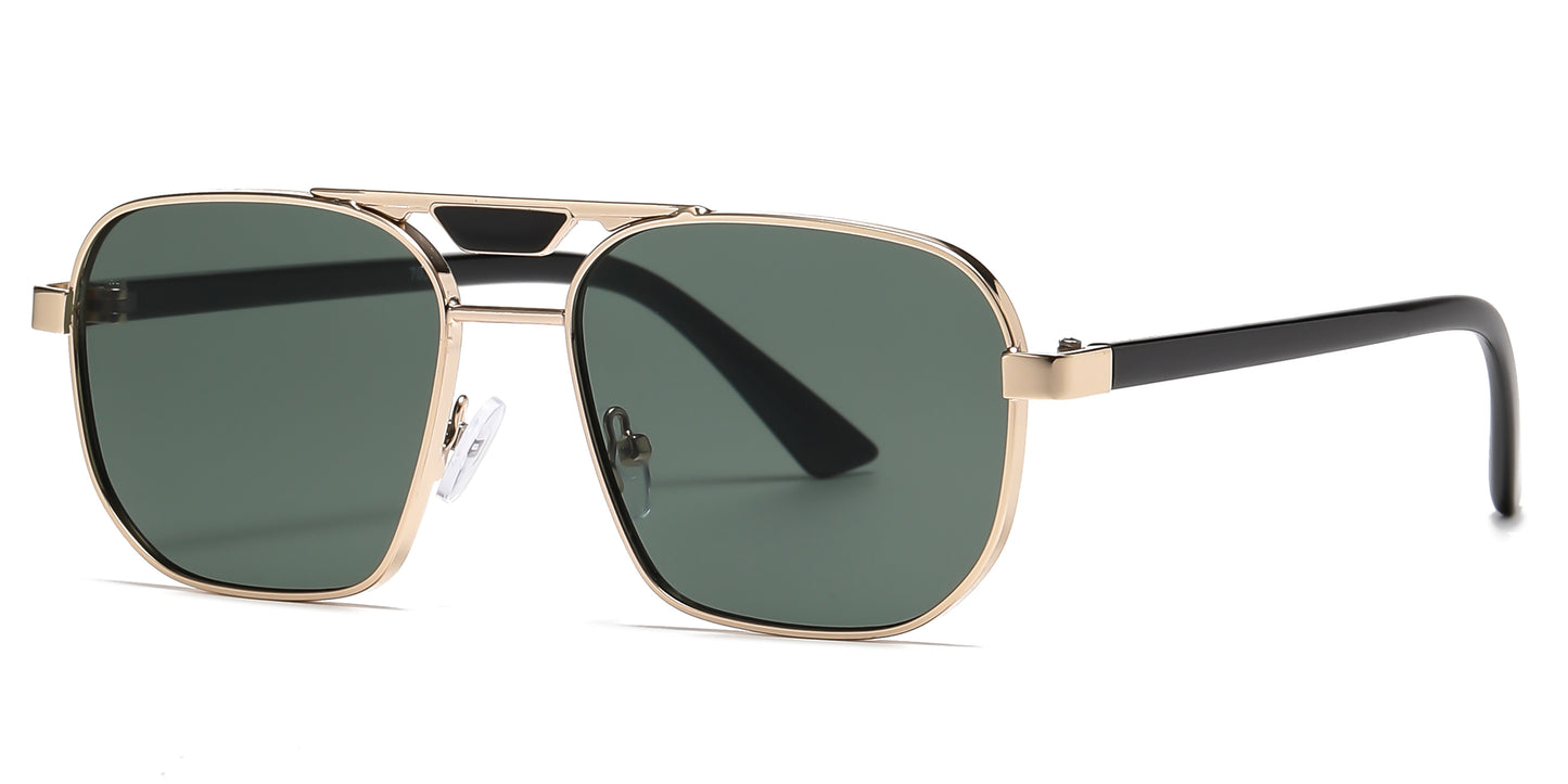 7024 - Thick Metal Square Brow Bar Aviator Sunglasses