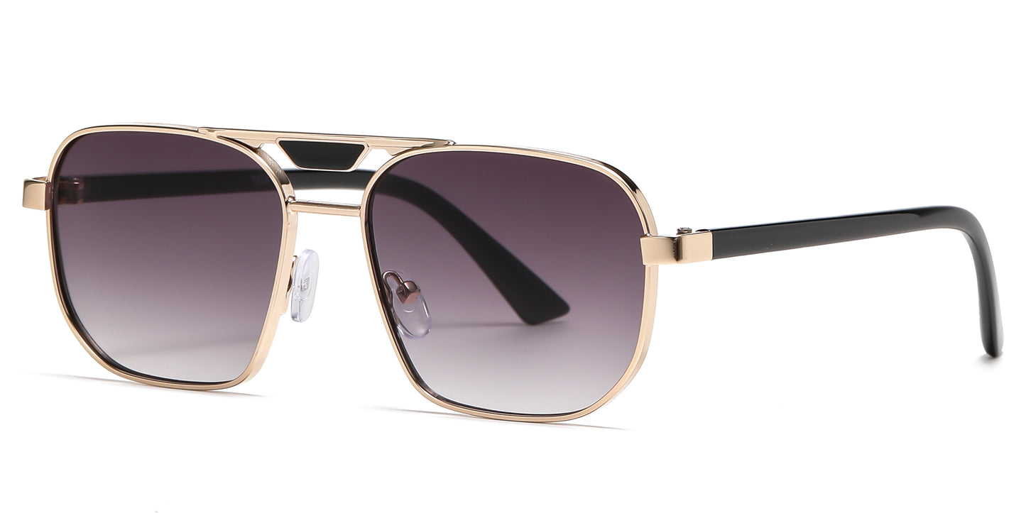 7024 - Thick Metal Square Brow Bar Aviator Sunglasses