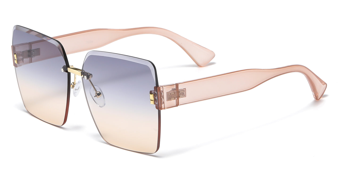 7026 - Square Rimless Women Plastic Sunglasses