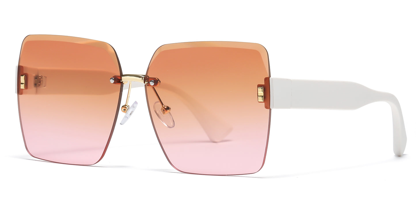 7026 - Square Rimless Women Plastic Sunglasses