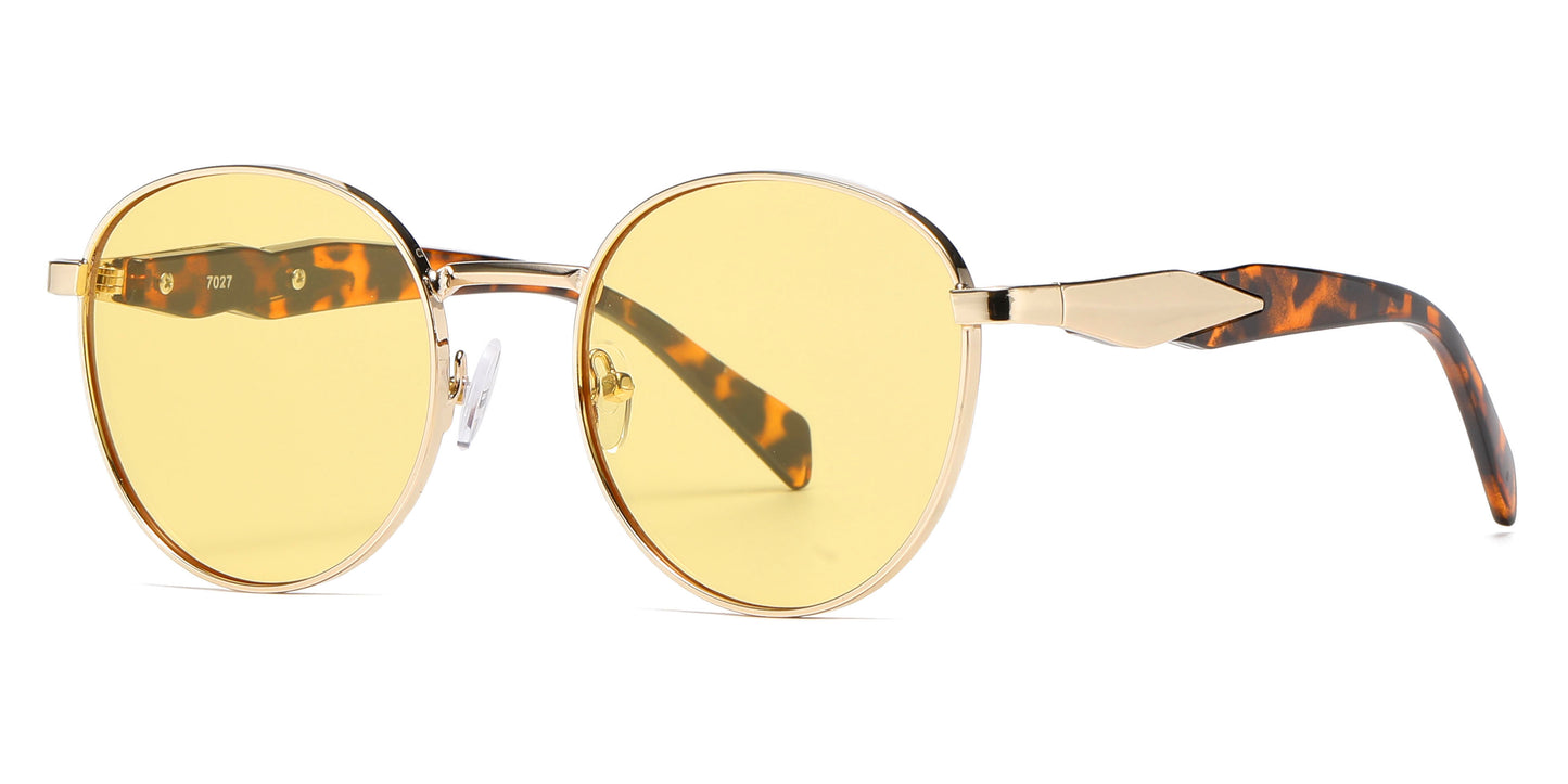 7027 - Round Thick Metal Fashion Sunglasses