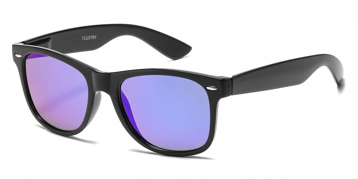 7112 ST RVC - Spring Hinge Plastic Sunglasses with Color Mirror Lens