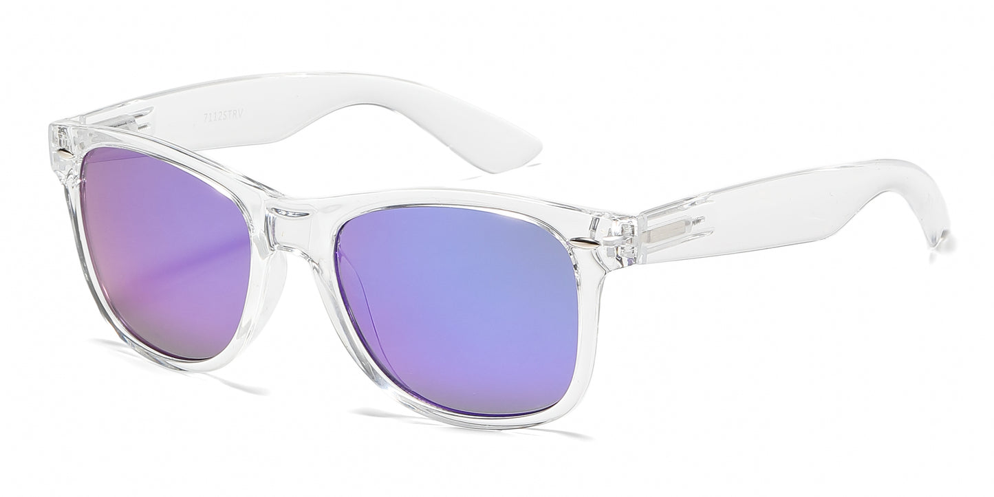 7112 ST RVC - Spring Hinge Plastic Sunglasses with Color Mirror Lens