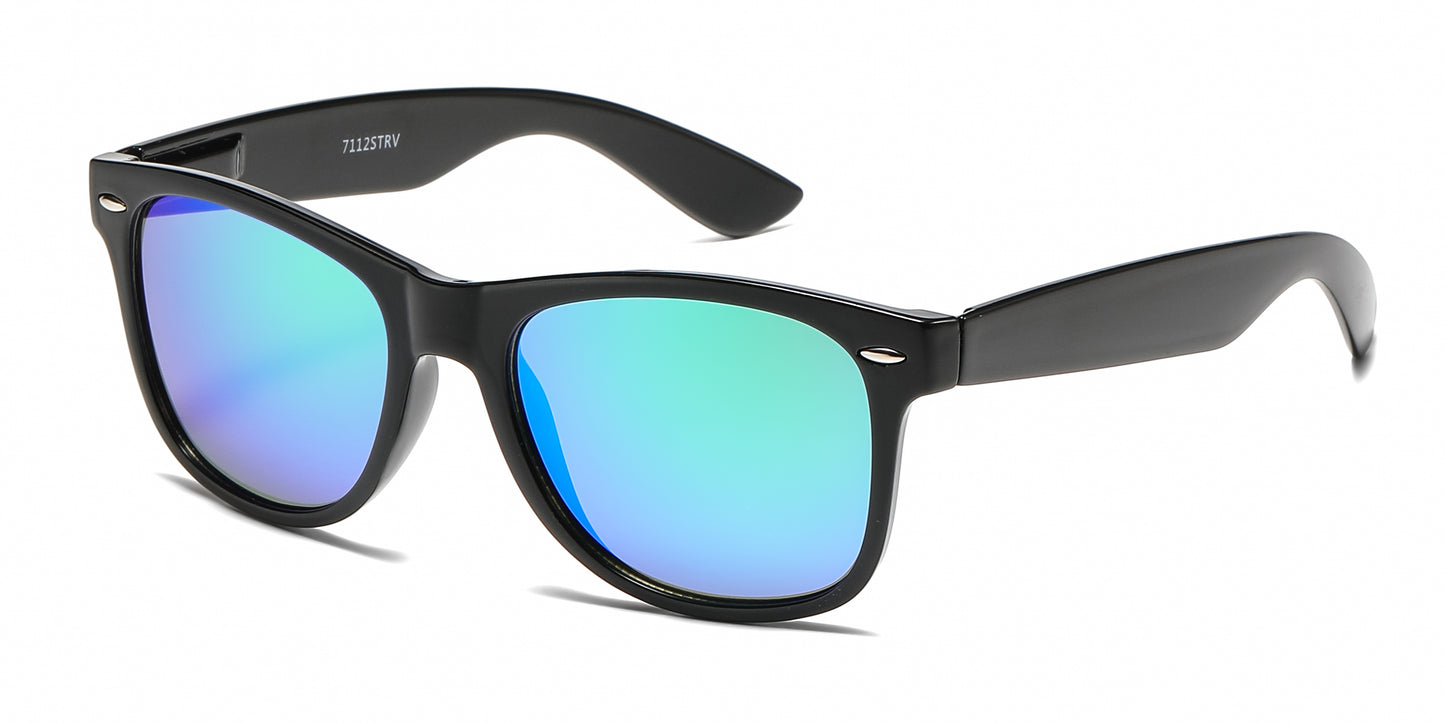 7112 ST RVC - Spring Hinge Plastic Sunglasses with Color Mirror Lens
