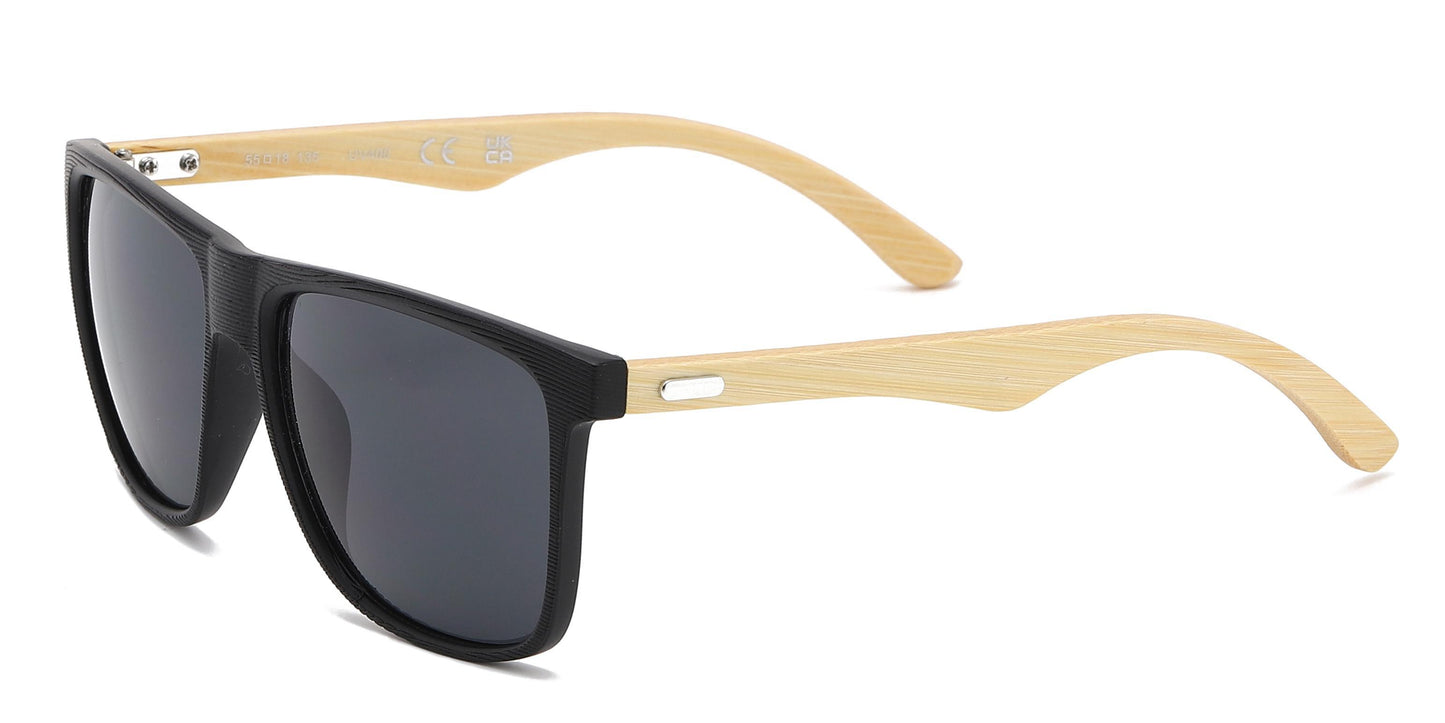 8024 Bamboo - Square Frame Bamboo Sunglasses