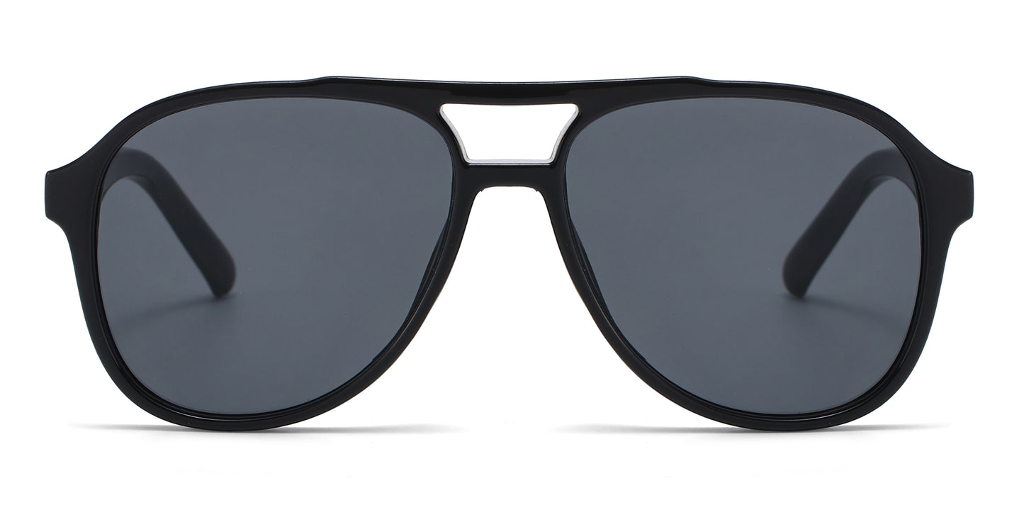 8037 - Aviator with Brow Bar Flat Lens Plastic Sunglasses