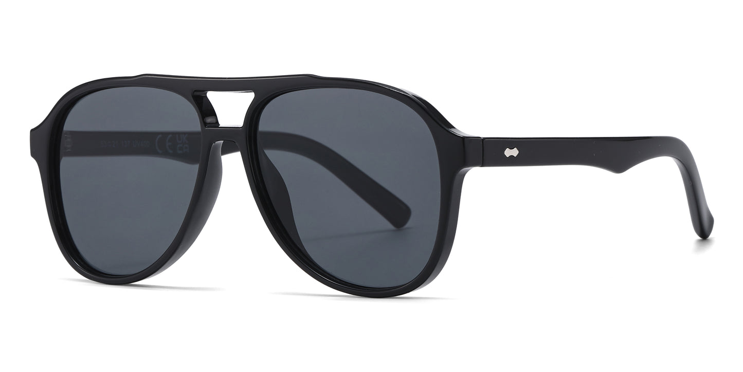 8037 - Aviator with Brow Bar Flat Lens Plastic Sunglasses