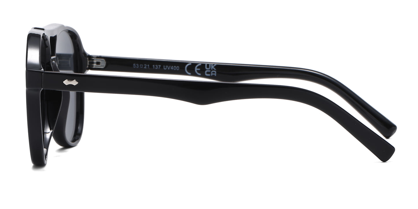8037 - Aviator with Brow Bar Flat Lens Plastic Sunglasses