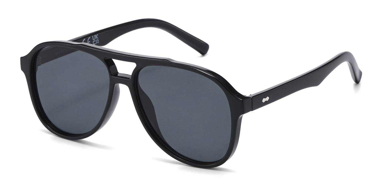 8037 - Aviator with Brow Bar Flat Lens Plastic Sunglasses