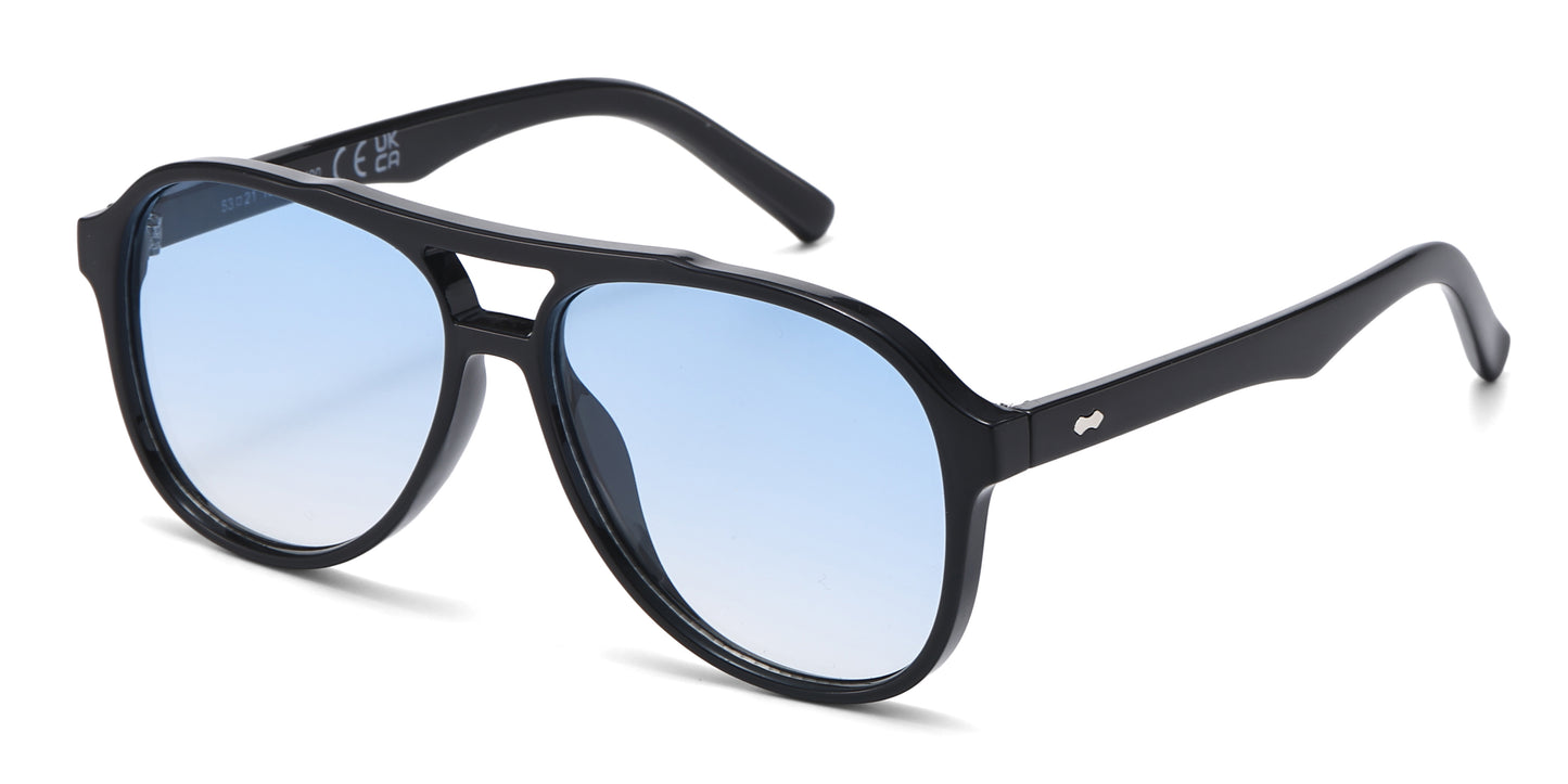 8037 - Aviator with Brow Bar Flat Lens Plastic Sunglasses