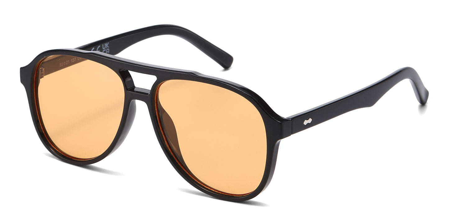 8037 - Aviator with Brow Bar Flat Lens Plastic Sunglasses