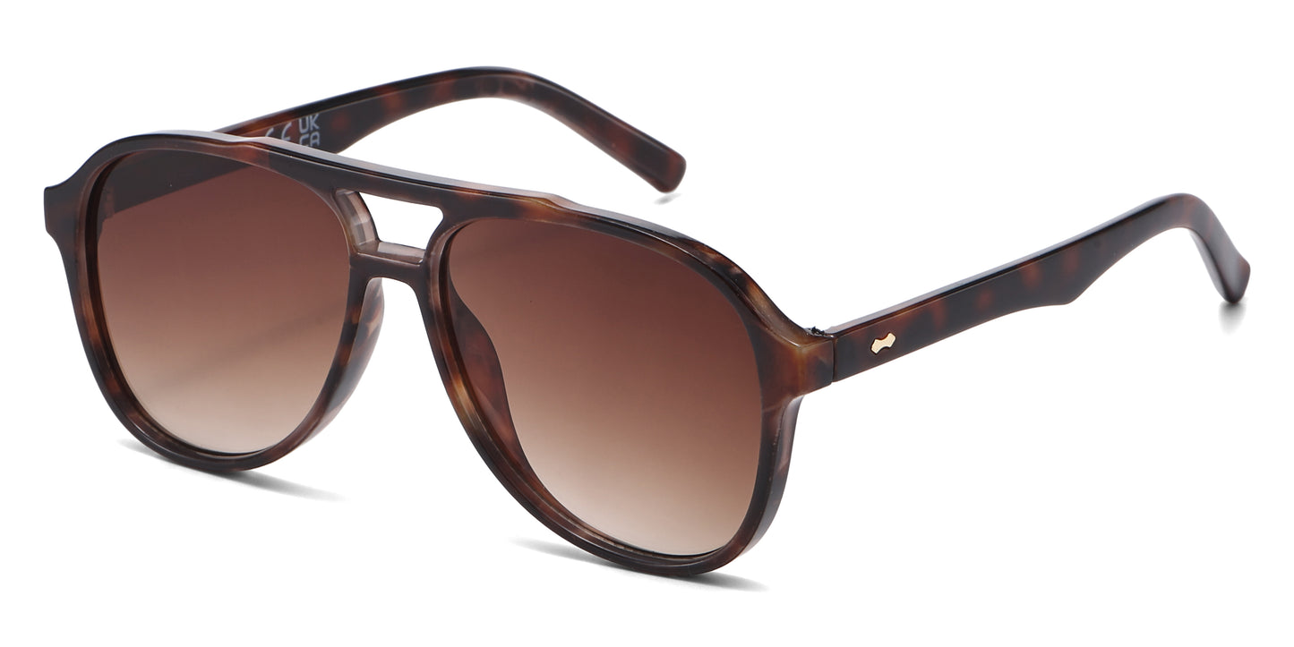 8037 - Aviator with Brow Bar Flat Lens Plastic Sunglasses
