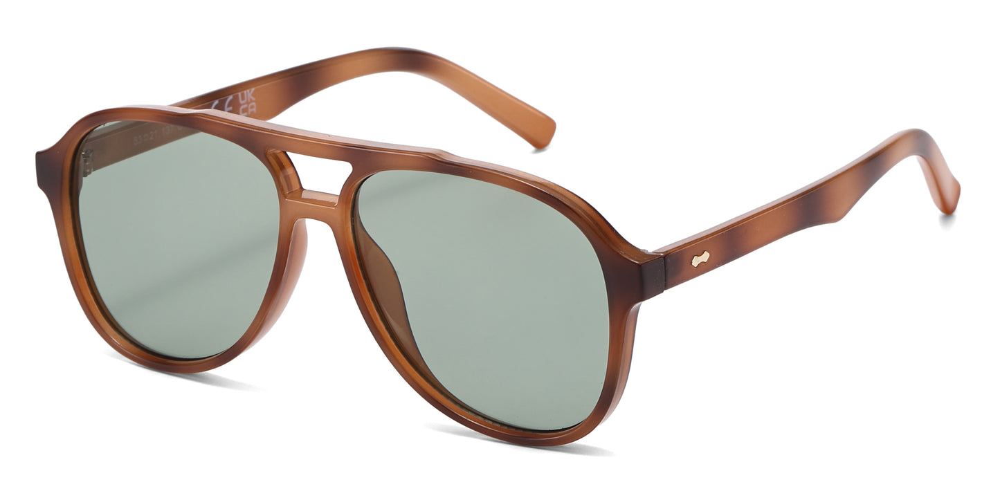 8037 - Aviator with Brow Bar Flat Lens Plastic Sunglasses