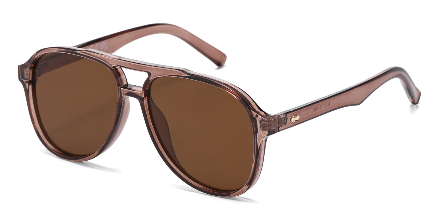 8037 - Aviator with Brow Bar Flat Lens Plastic Sunglasses