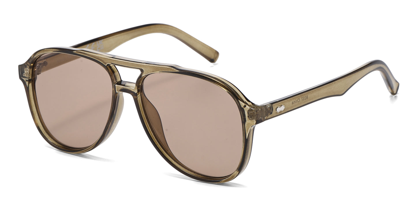 8037 - Aviator with Brow Bar Flat Lens Plastic Sunglasses