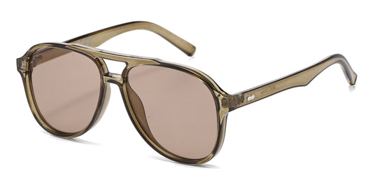 8037 - Aviator with Brow Bar Flat Lens Plastic Sunglasses
