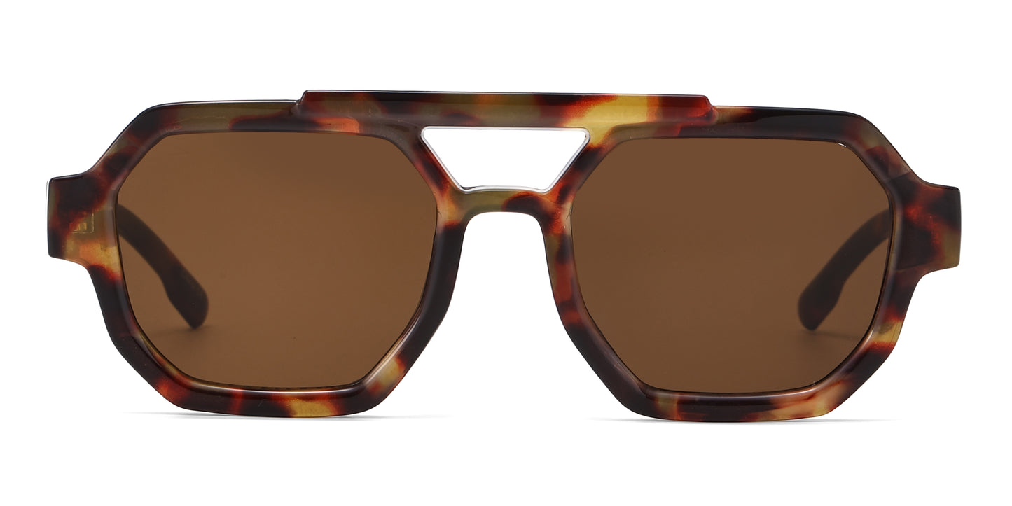 8147 - Plastic Brow Bar Hexagonal Shaped Sunglasses