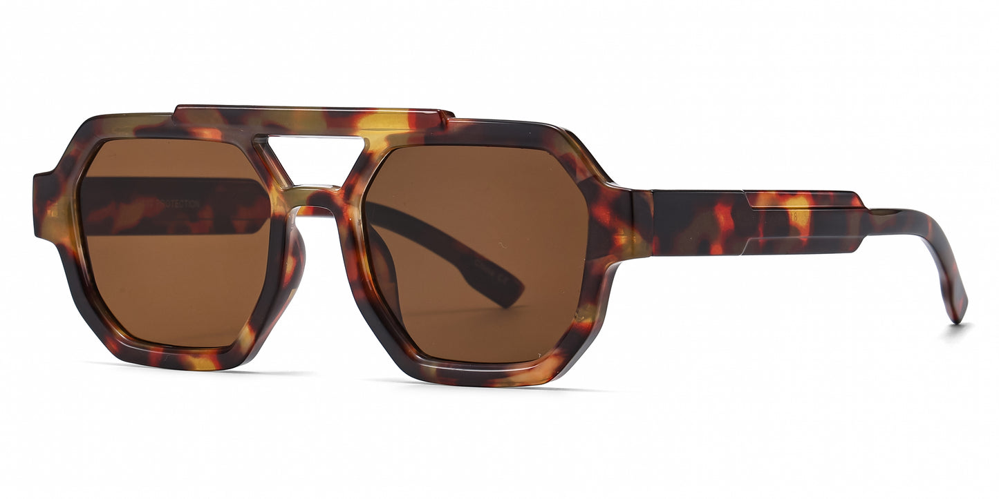 8147 - Plastic Brow Bar Hexagonal Shaped Sunglasses