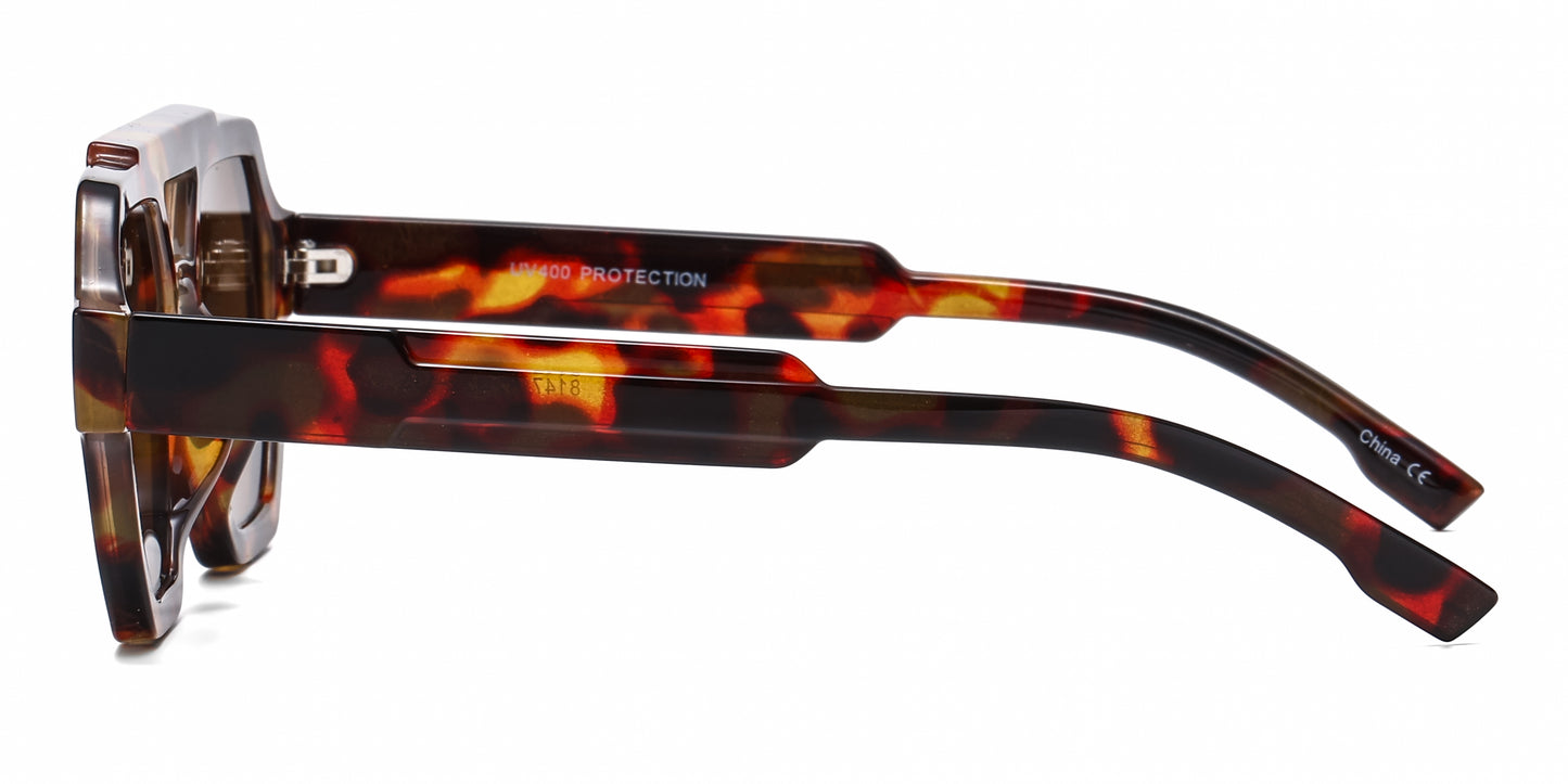 8147 - Plastic Brow Bar Hexagonal Shaped Sunglasses