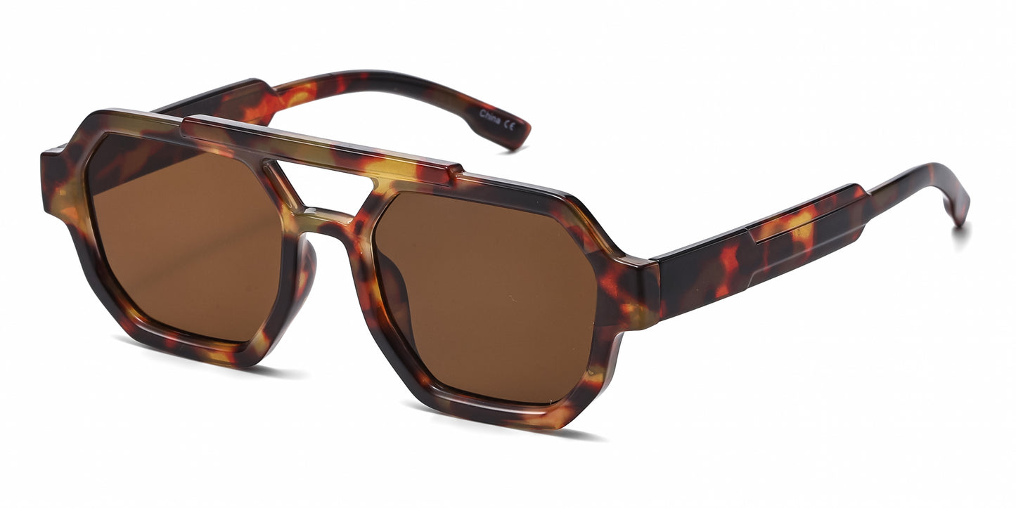 8147 - Plastic Brow Bar Hexagonal Shaped Sunglasses