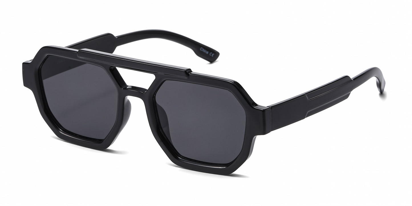 8147 - Plastic Brow Bar Hexagonal Shaped Sunglasses