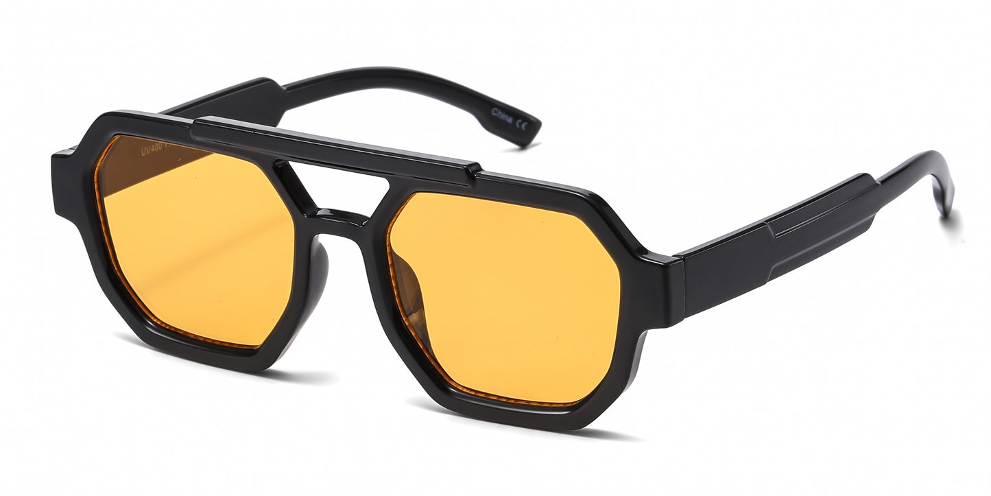 8147 - Plastic Brow Bar Hexagonal Shaped Sunglasses