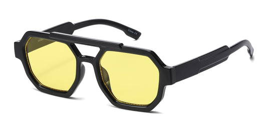 8147 - Plastic Brow Bar Hexagonal Shaped Sunglasses