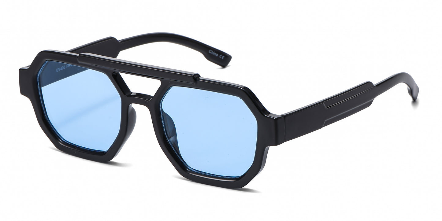 8147 - Plastic Brow Bar Hexagonal Shaped Sunglasses