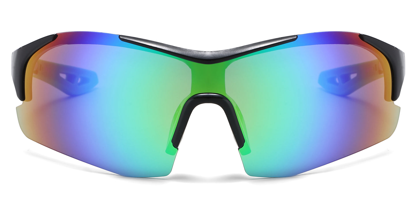 8148 - Semi Rimless Sport Men Plastic Sunglasses with Color Mirror Lens