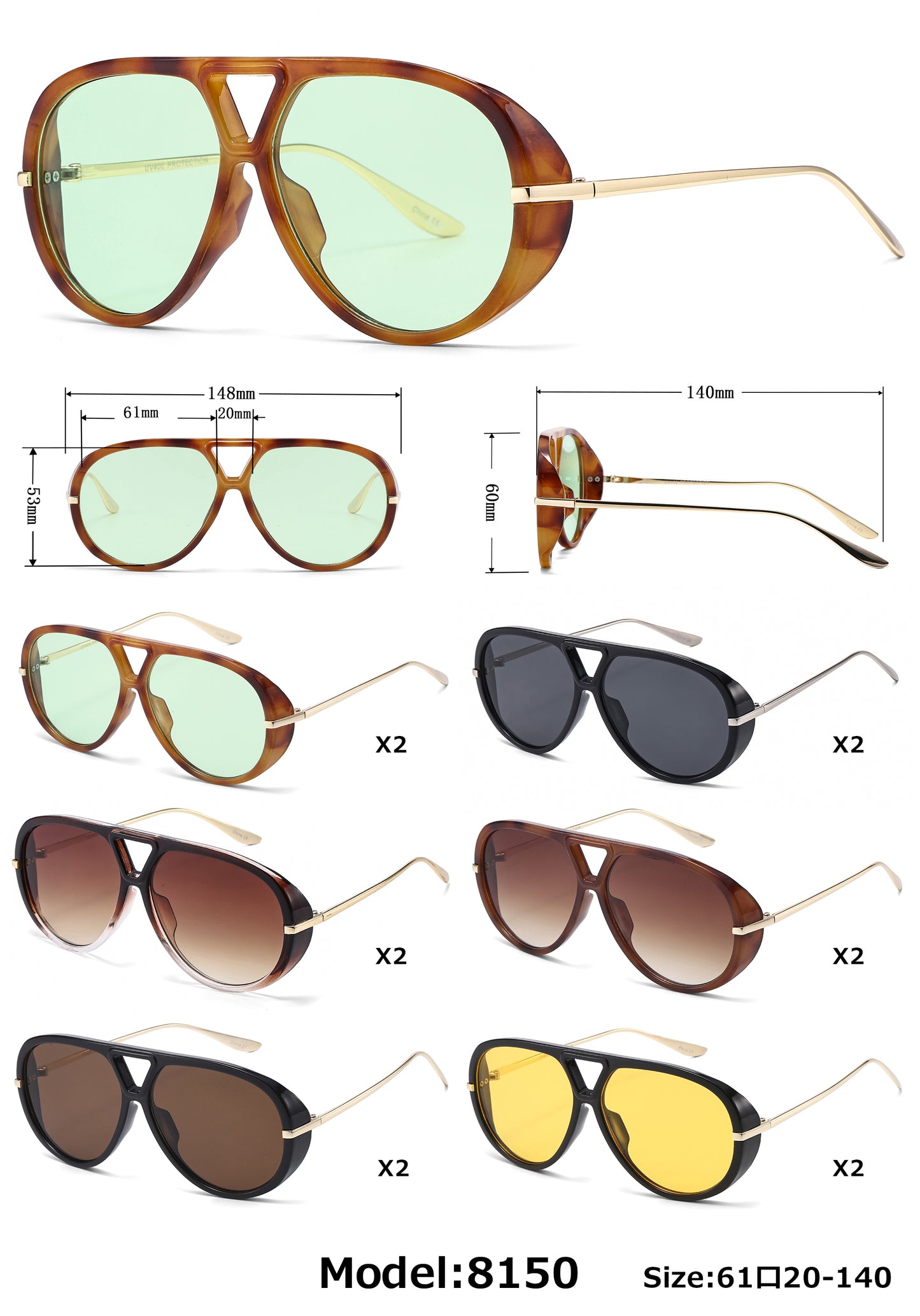 8150 - Oversized Thick Aviator Plastic Sunglasses