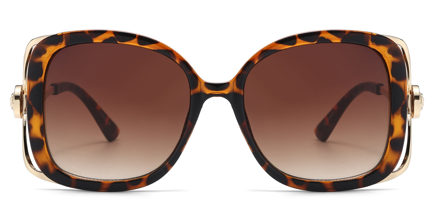 8152 - Large Square Butterfly with Temple Cut Out Womens Fashion Plastic Sunglasses