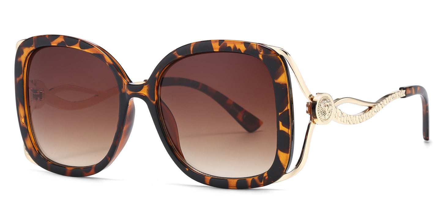 8152 - Large Square Butterfly with Temple Cut Out Womens Fashion Plastic Sunglasses