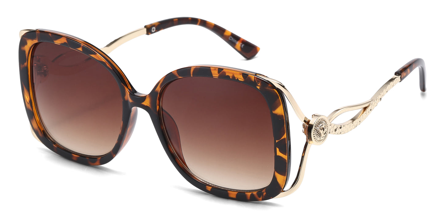 8152 - Large Square Butterfly with Temple Cut Out Womens Fashion Plastic Sunglasses