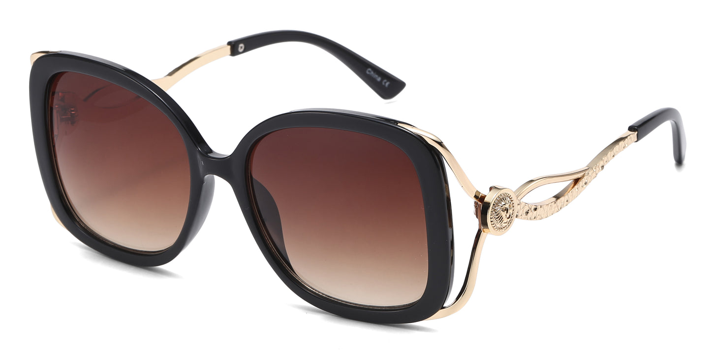 8152 - Large Square Butterfly with Temple Cut Out Womens Fashion Plastic Sunglasses