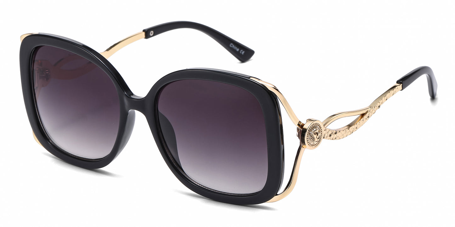 8152 - Large Square Butterfly with Temple Cut Out Womens Fashion Plastic Sunglasses