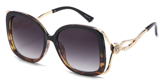 8152 - Large Square Butterfly with Temple Cut Out Womens Fashion Plastic Sunglasses