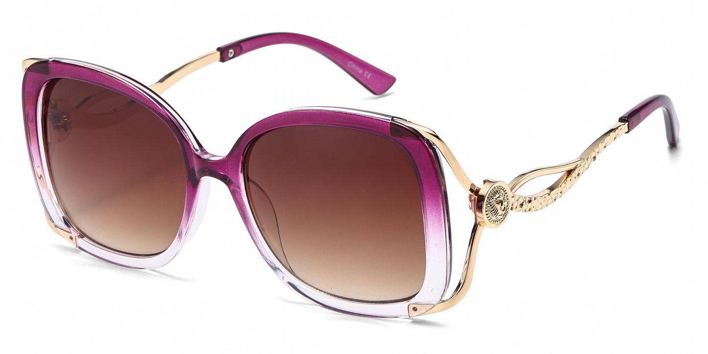 8152 - Large Square Butterfly with Temple Cut Out Womens Fashion Plastic Sunglasses