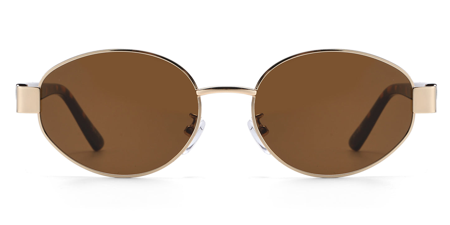 8153 - Oval Fashion Metal Sunglasses with Plastic Temple