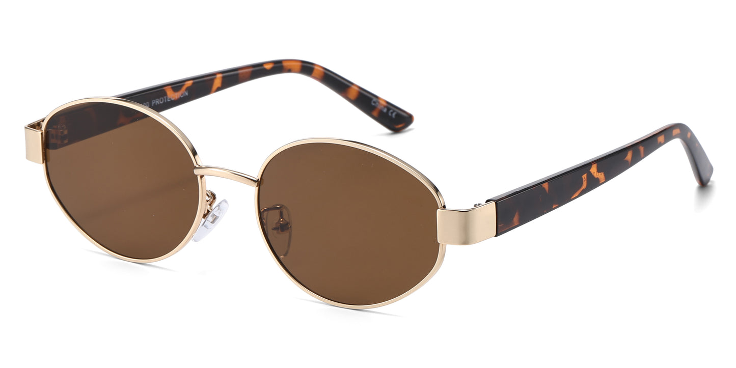 8153 - Oval Fashion Metal Sunglasses with Plastic Temple
