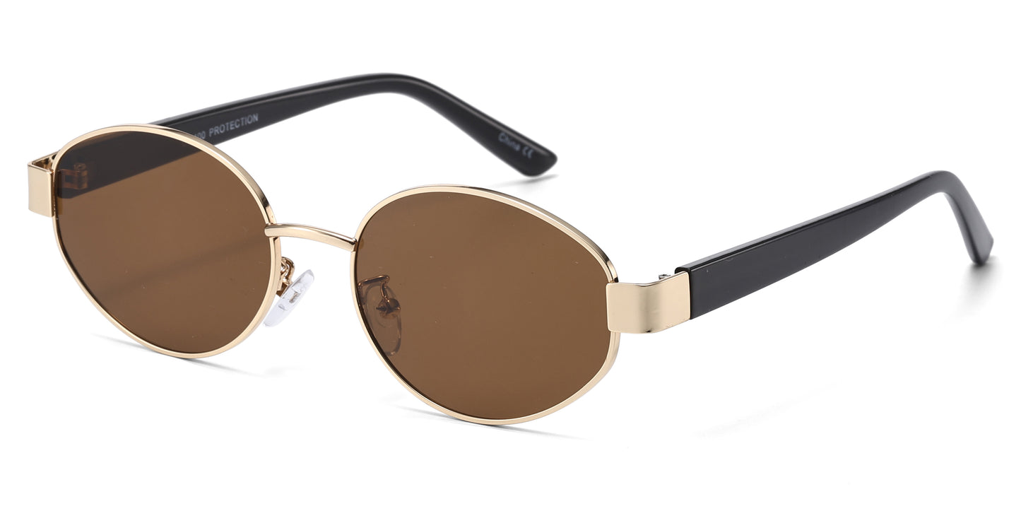 8153 - Oval Fashion Metal Sunglasses with Plastic Temple