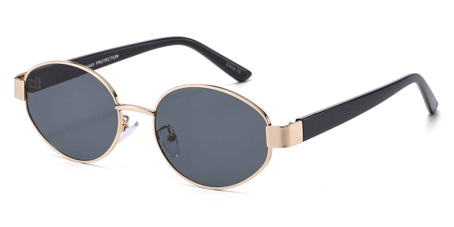 8153 - Oval Fashion Metal Sunglasses with Plastic Temple
