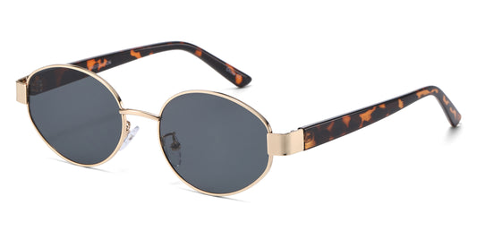 8153 - Oval Fashion Metal Sunglasses with Plastic Temple