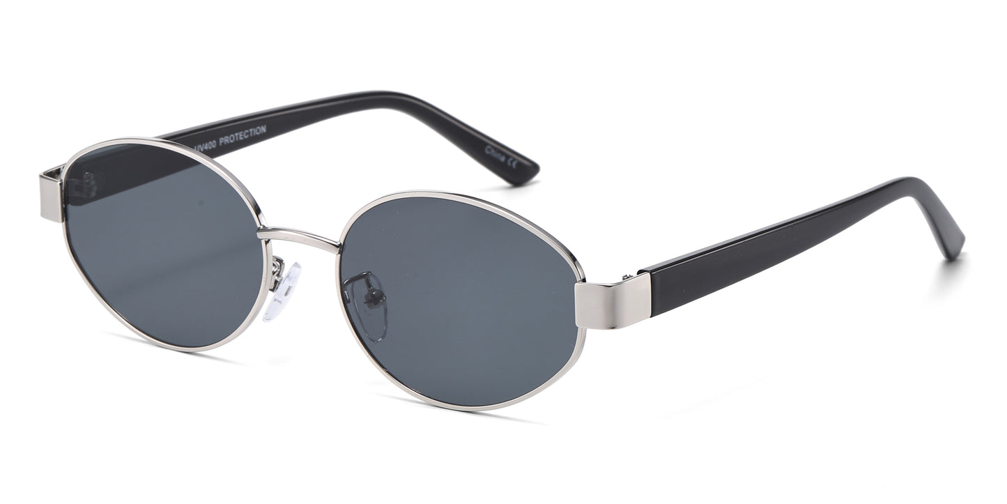8153 - Oval Fashion Metal Sunglasses with Plastic Temple