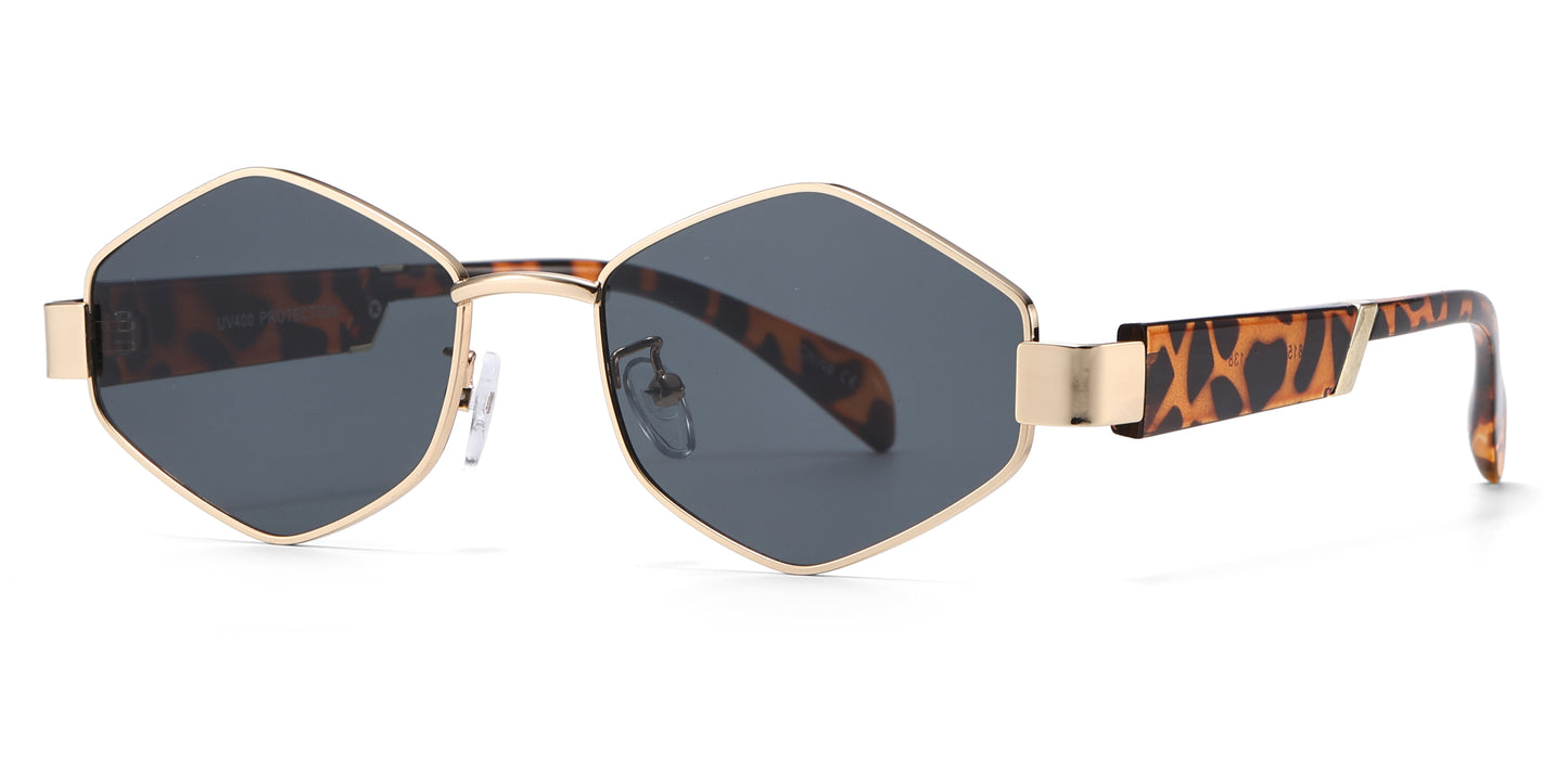 8154 - Hexagon Retro Metal Sunglasses